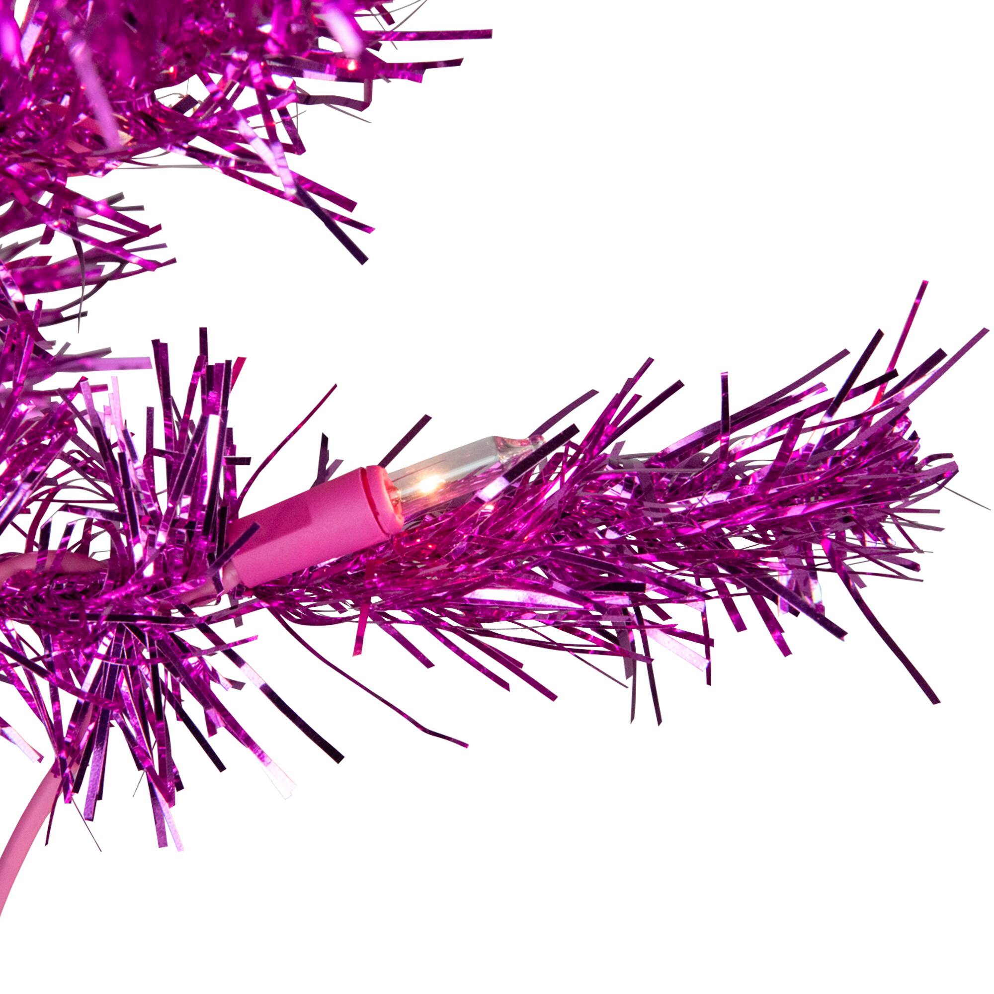 6ft. Pre-Lit Pink Tinsel Artificial Christmas Tree, Clear Lights